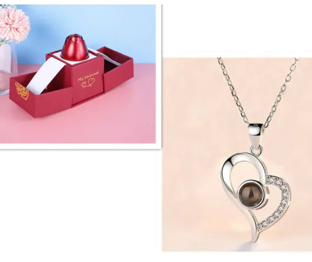 Metal Rose Jewelry Gift Box Necklace