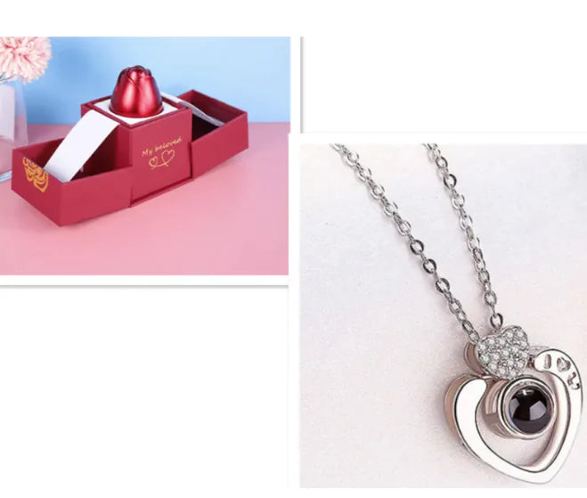 Metal Rose Jewelry Gift Box Necklace