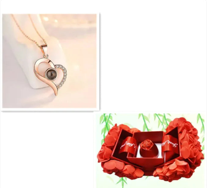 Metal Rose Jewelry Gift Box Necklace