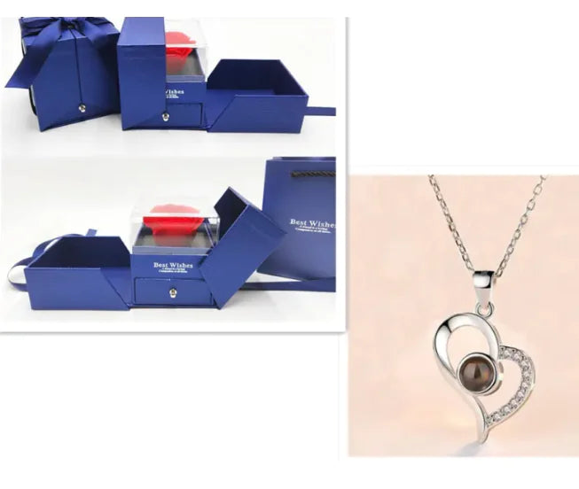 Metal Rose Jewelry Gift Box Necklace