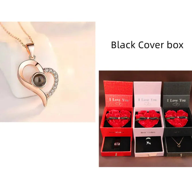 Metal Rose Jewelry Gift Box Necklace