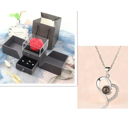 Metal Rose Jewelry Gift Box Necklace