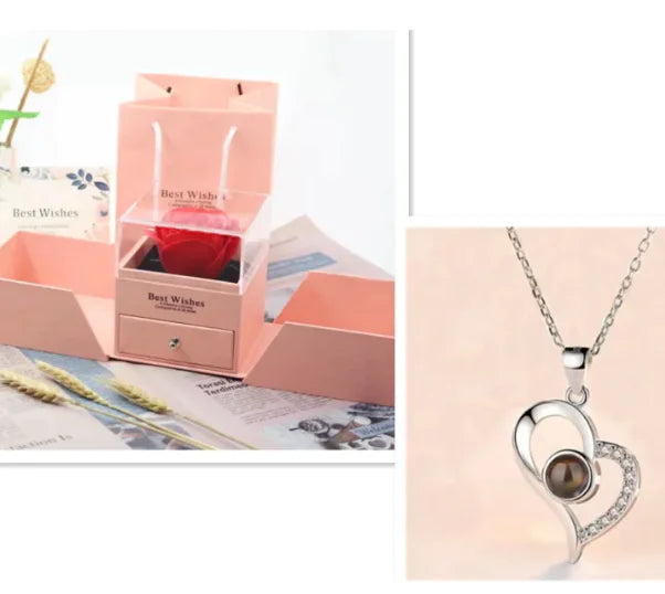 Metal Rose Jewelry Gift Box Necklace