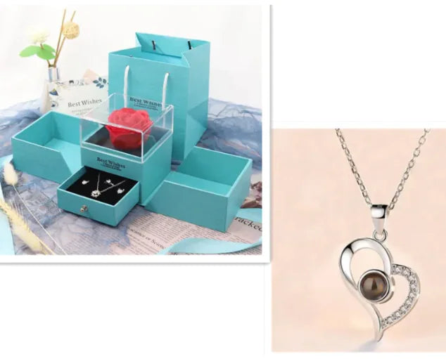 Metal Rose Jewelry Gift Box Necklace